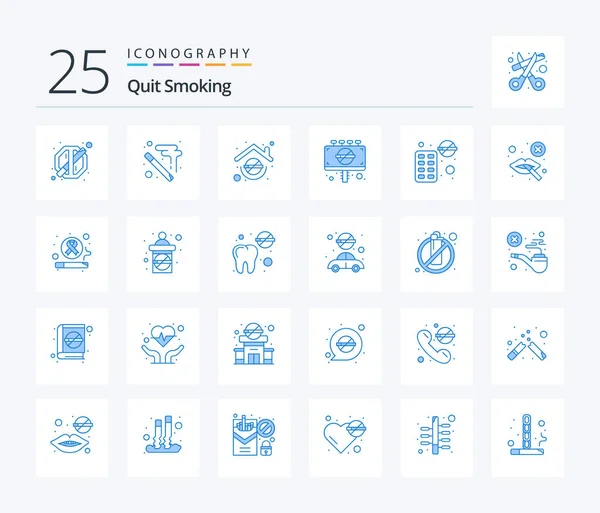 Quit Smoking Blue Color Icon Pack Including Sign Board Vaping — Stockvektor