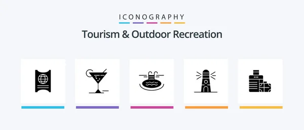 Tourism Outdoor Recreation Glyph Icon Pack Including Bag House Swimming — Stockvector