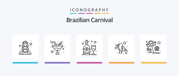 Brazilian Carnival Line Icon Pack Including Costume Glasses Calligraphy Juice — Stockový vektor
