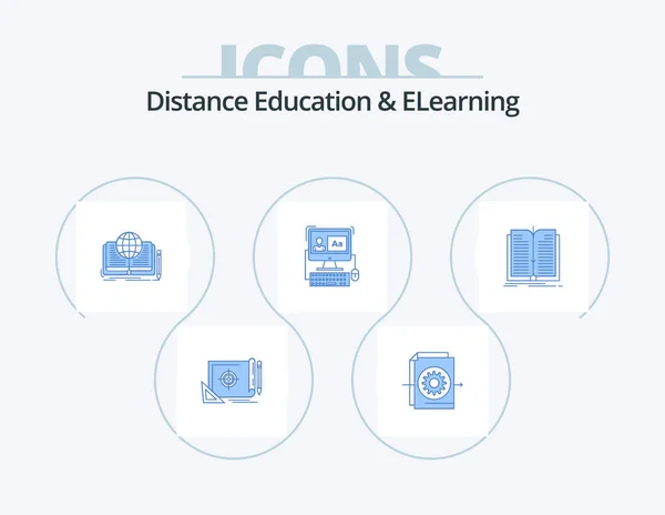 Distance Education Elearning Blue Icon Pack Icon Design Editing Screen — Vettoriale Stock