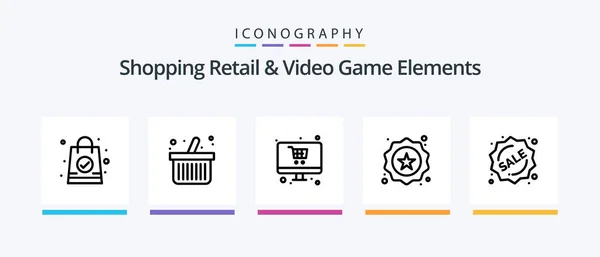 Shoping Retail Video Game Elements Line Icon Pack Including Explosive — Stock Vector