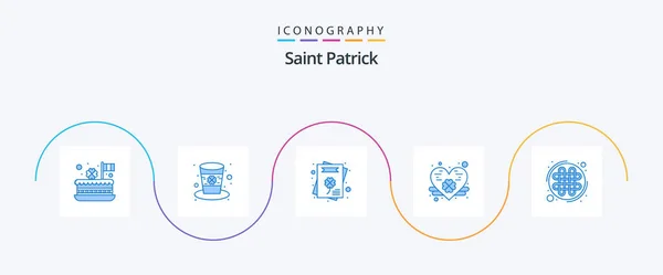 Saint Patrick Blue Icon Pack Including Irish Celtic Knot Leprechaun — Vector de stock