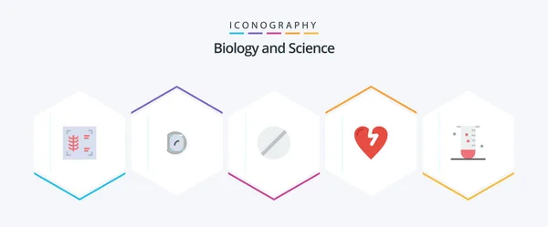 Biology Flat Icon Pack Including Lab Biology Chemistry Love Heart — 图库矢量图片