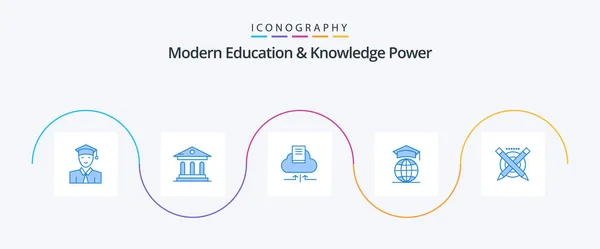 Modern Education Knowledge Power Blue Icon Pack Including Education Graduation — Vector de stock