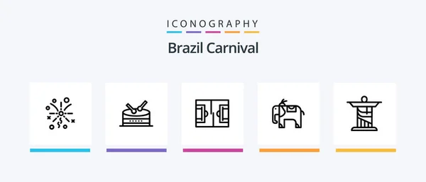Brazil Carnival Line Icon Pack Including Brazil Sports Decoration Ball — ストックベクタ