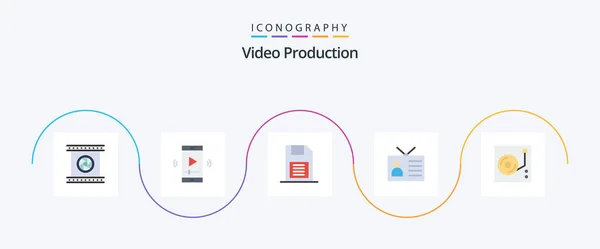 Video Production Flat Icon Pack Including Output Device Ancient Video — Archivo Imágenes Vectoriales