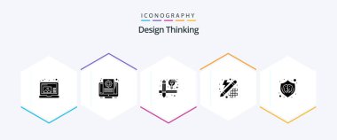 Design Thinking 25 Glyph icon pack including shield. design. design. creative. innovation