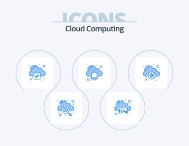 Cloud Computing Blue Icon Pack 5 Icon Design. setting. check. alarm . bell