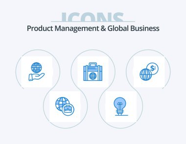 Product Managment And Global Business Blue Icon Pack 5 Icon Design. . markets. services. global. globe clipart