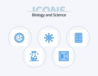 Biology Blue Icon Pack 5 Icon Design. tablets. pastilles. bacteria. laboratory. cell