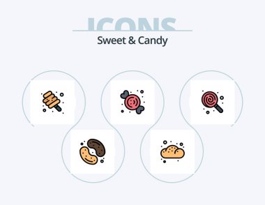 Sweet And Candy Line Filled Icon Pack 5 Icon Design. cake. bun. sweets. bread. sweets