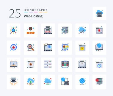 Web Hosting 25 Flat Color icon pack including management. database. hosting. setting. hosting