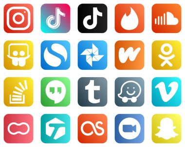 20 Versatile Social Media Icons such as odnoklassniki. wattpad. tinder. google photo and slideshare icons. Minimalist and customizable