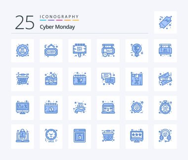 Cyber Monday 25 Blue Color icon pack including retail. shopping. board. pending. sign board