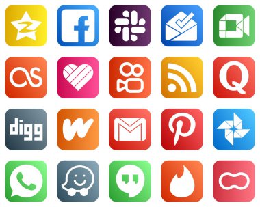 20 Professional Social Media Icons such as question. feed. google meet. rss and likee icons. Minimalist and professional