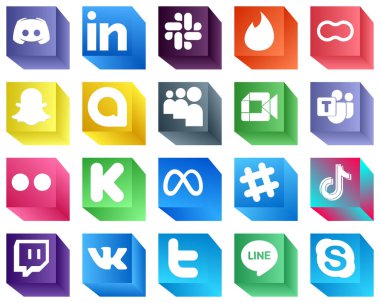 3D Social Media Icons 20 Icons Pack such as microsoft team. video. peanut. google meet and google allo icons. High-resolution and fully customizable
