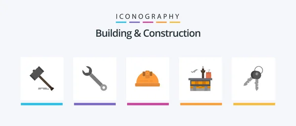 Building Construction Flat Icon Pack Including Conveyance Construction Adjustable Building — Vector de stock