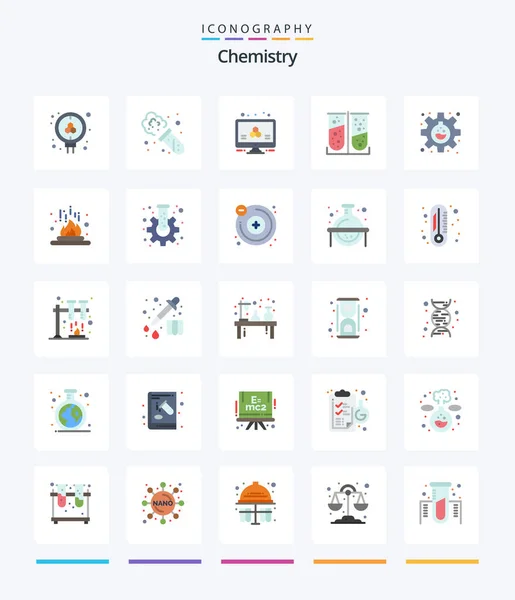 Creative Chemistry Flat Icon Pack Gear Experiment Info Laboratory Test — Image vectorielle