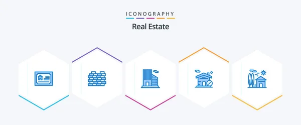 Real Estate Blue Icon Pack Including Real House Building Estate — Stock Vector