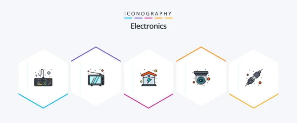 Electronics Filledline Icon Pack Including Socket Connect Home Security Camera — Stock Vector