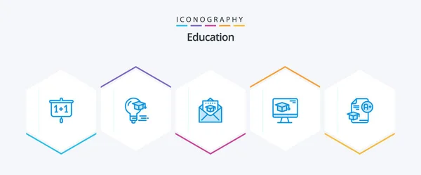 Education Blue Icon Pack Including Cap Graduation Cap Education Computer — Vettoriale Stock