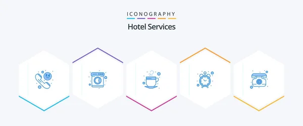 Hotel Services Blue Icon Pack Including Telephone Landline Coffee Time — Wektor stockowy