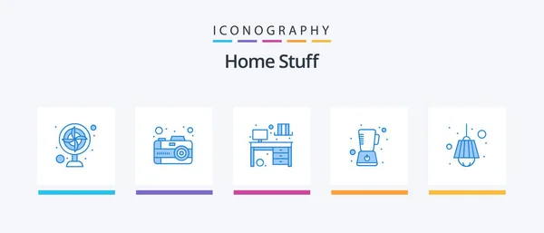 Home Stuff Blue Icon Pack Including Home Interior Mixer Blender — Stock vektor