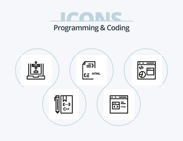 Programming Coding Line Icon Pack Icon Design Develop Coding Development — Stok Vektör