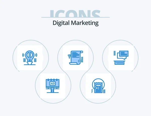 Digital Marketing Blue Icon Pack Icon Design Presentation Data News — Stock Vector