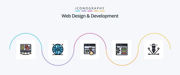 Web Design Development Line Filled Flat Icon Pack Including Illustration — Vector de stock