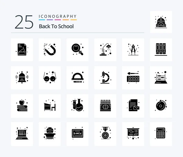 Back School Solid Glyph Icon Pack Including Books Geometry Research — Vector de stock