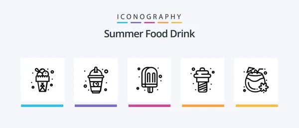 Summer Food Drink Line Icon Pack Including Drink Fruit Yogurt — Διανυσματικό Αρχείο