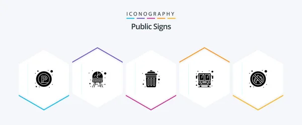 Public Signs Glyph Icon Pack Including Fire Dustbin Public Transport — Vector de stock