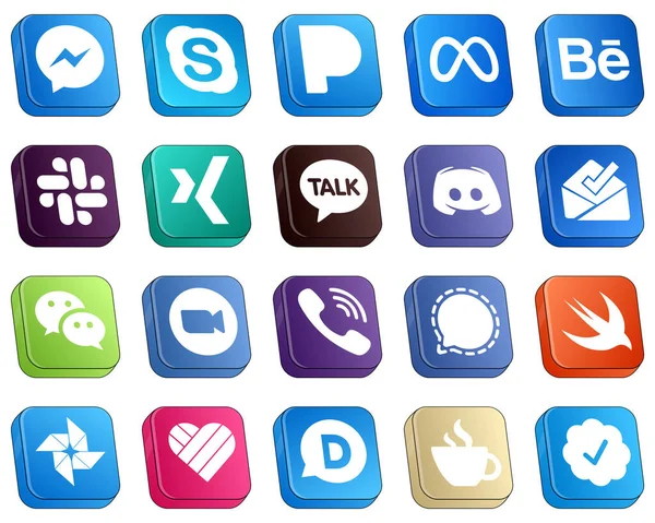Isometric Icons Major Social Media Platforms Wechat Behance Text Discord — Stockvector
