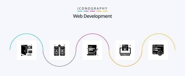 Web Development Glyph Icon Pack Including Testing Development Language Web — стоковый вектор