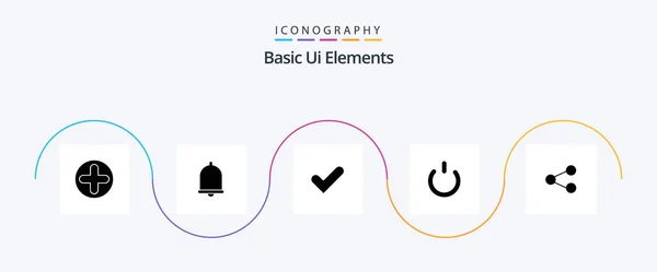 Basic Elements Glyph Icon Pack Including Share Power Check Button — Διανυσματικό Αρχείο