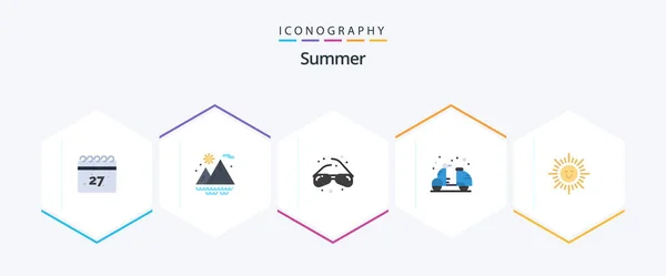 Summer Flat Icon Pack Including Sun Beach View Summer Cruiser — Vector de stock