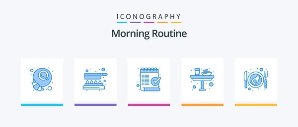 Morning Routine Blue Icon Pack Including Lunch Food Check Dinner — Image vectorielle