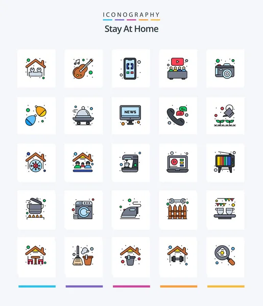 Creative Stay Home Line Filled Icon Pack Watch Home Movie — Image vectorielle