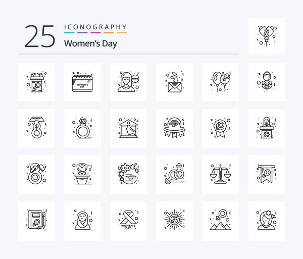 Womens Day Line Icon Pack Including Day Mail Celebrate Love — Stok Vektör