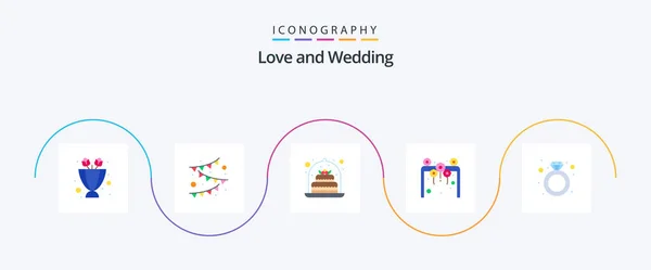 Wedding Flat Icon Pack Including Gift Diamond Wedding Cake Love — Stock Vector