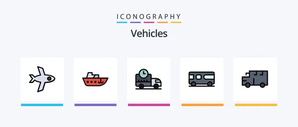 Vehicles Line Filled Icon Pack Including Vessel Truck Speed Vessel — стоковый вектор