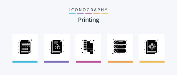 Printing Glyph Icon Pack Including Palette Circular Color Printing Machine — Wektor stockowy