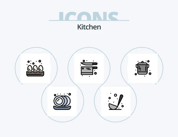 Kitchen Line Filled Icon Pack Icon Design Kitchen Hot Cook — Vettoriale Stock