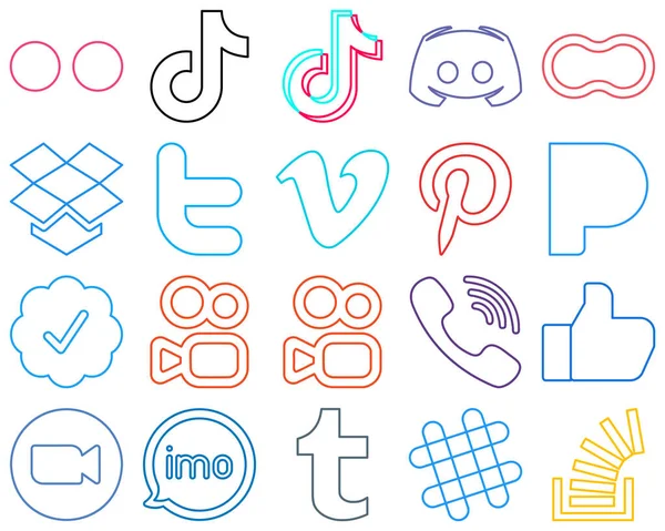 High Quality Modern Colourful Outline Social Media Icons Vimeo Twitter — стоковый вектор