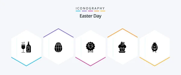 Easter Glyph Icon Pack Including Chicken Food Easter Cup Egg — Stock vektor