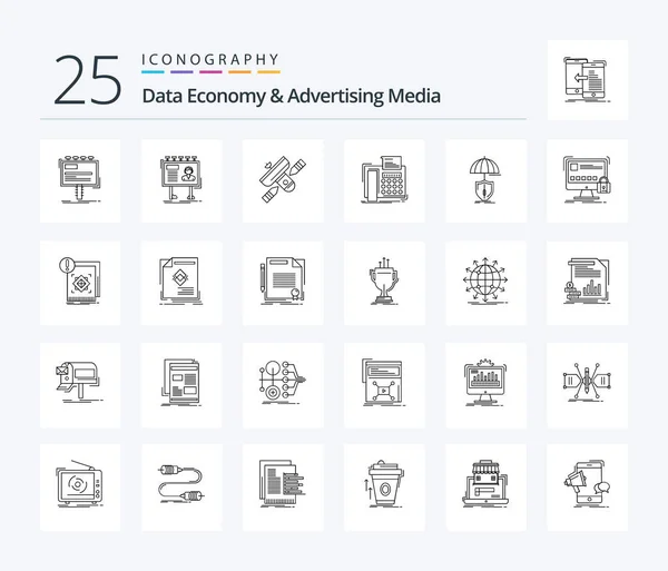 Data Economy Advertising Media Line Icon Pack Including Telephone Fax — Stock vektor