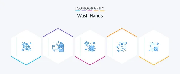 Wash Hands Blue Icon Pack Including Cleaned Protect Virus Hand — Archivo Imágenes Vectoriales