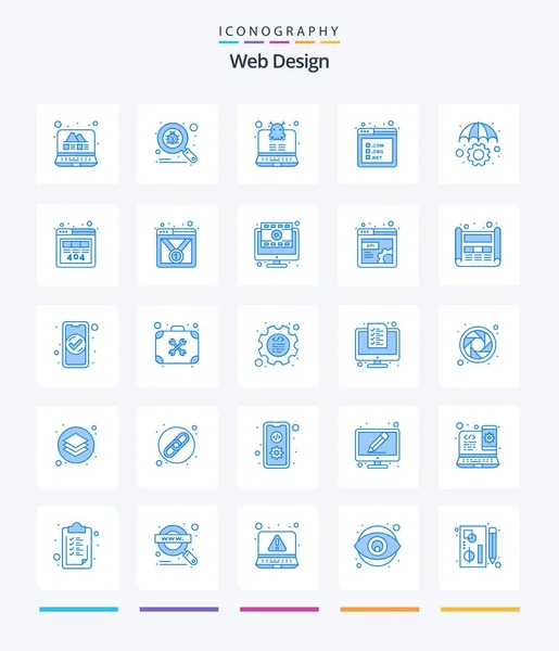 Creative Web Design Blue Icon Pack Development Protection Computer Insurance — Vettoriale Stock