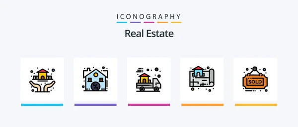 Real Estate Line Filled Icon Pack Including Real Broker Estate — Stockvector